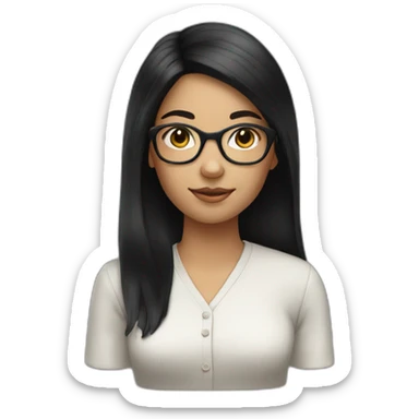 A girl with black hair wearing a glasses  sticker