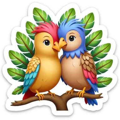2 Birds heads on human bodies hugging in tree sticker
