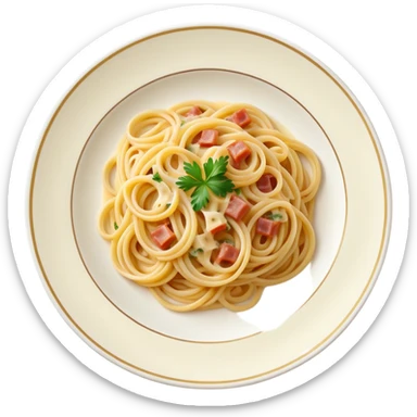Spaghetti alla carbonara in an elegant porcelain plate sticker
