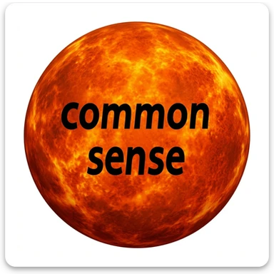 a red burning planet that has the words "common sense" written on it in black letters, in a realistic plaet burning style, like the sun sticker