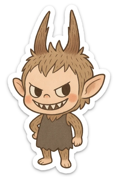 Labubu character, mischievous expression, standing pose, simple background sticker