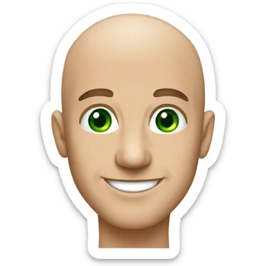 bald man smiling at viewer green eyes sticker