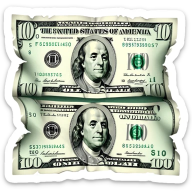 Realistic Hundred dollar bill tore in half sticker