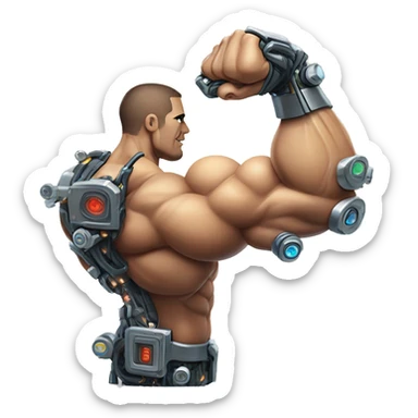 Flexing cyborg bicep and forearm with circuits and shocks sticker
