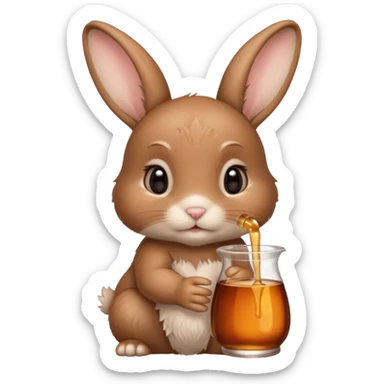 A brown 2 month old bunny named maple drinking maple syrup ￼ sticker