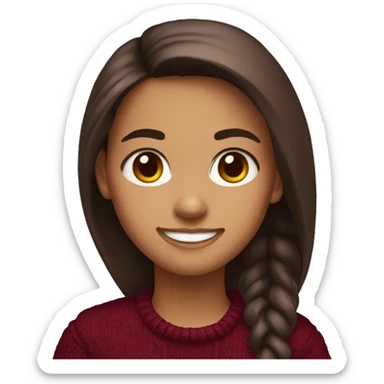 Girl with maroon sweater long brown hair brown eyes and smiling sticker