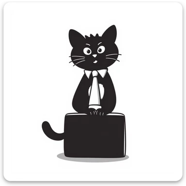 happy cat wearing a tie and carrying a briefcase, hand-drawn doodle style sticker