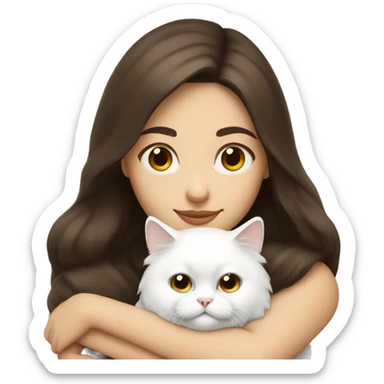 Brunette woman snuggling white Persian cat sticker