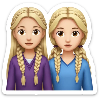 Girl long flowing blonde hair and  girl with DARK BROWN HAIR ONE BRAID on one side.   sticker