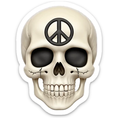 Skeleton head with a peace sign sticker