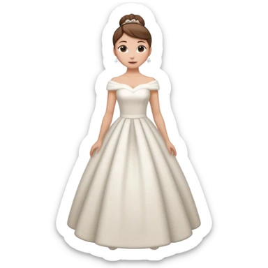 Chica blanca, cabello castaño, recogido en moño alto, vestido novia de invierno, cuerpo entero sticker
