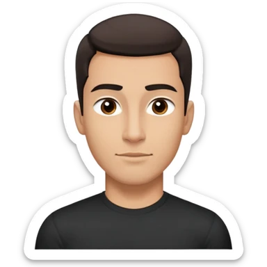 Attractive man in his 40s with youthful appearance, light brown skin, elongated face, defined jawline, medium dark eyes, arched eyebrows, straight nose, handsome friendly expression, short dark hair styled upward, athletic build, wearing a fitted black t-shirt sticker