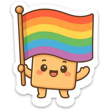 gay pride rainbow flag waving, chibi style, bright and cheerful colors sticker