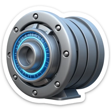 Powerful modern gray engine emoji, thick industrial metal body, rotating inner parts, glowing energy core. sticker