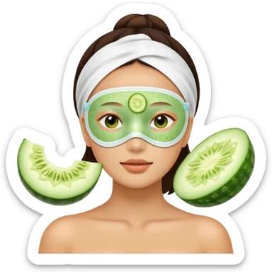 Lady with face mask spa  relaxing cucumber slices on eyes sticker