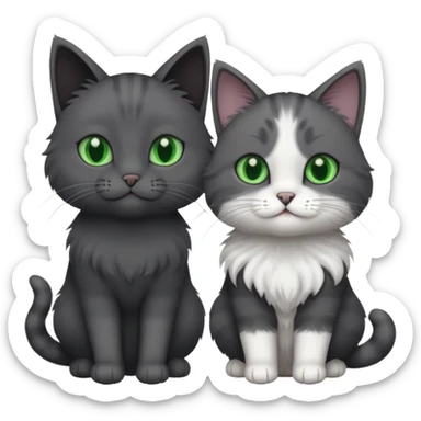 one dark grey and white cat and one completely solid dark grey cat with green eyes and only white paws sticker