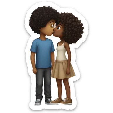Black Curly hair boy kissing a brown short curly girl  sticker