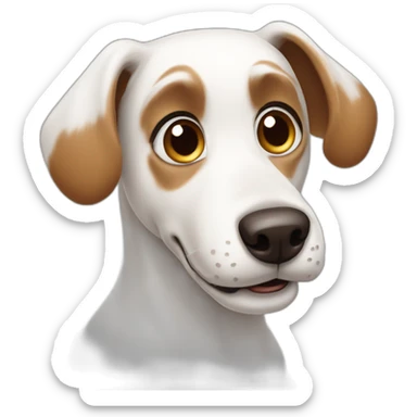 cartoon white dog, with one brown ear emote sticker