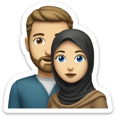 Girl with hijab and blue eyes with man with beard sticker