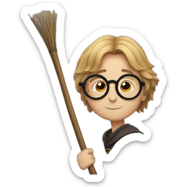 Harry Potter with round glasses on a broom sticker