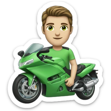 white skin men with brunette hair and green eyes in a sea colour motorbike sticker