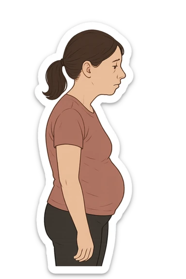 DONNA DI PROFILO CON LA POSTURA SBAGLIATA, LA PANCIA IN FUORI E LE SPALLE CHIUSE sticker