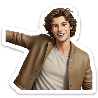 smiling boy in brown jacket sticker