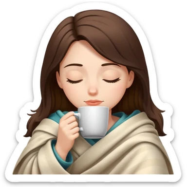 girl inside a blanket sipping coffee eyes closed sticker