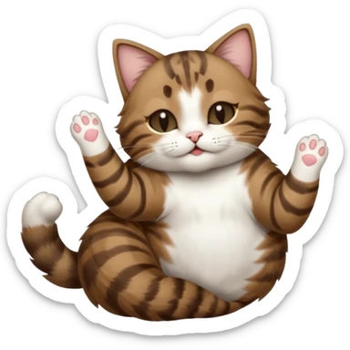 dark brown tabby and white cat in funny positions upside down with eyes closed sticker