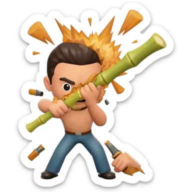 bamboo hitting a player on the head and a explosions happens sticker