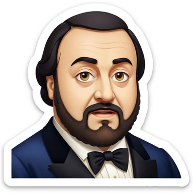 Cinematic Realistic Luciano Pavarotti Portrait Emoji, depicted as a charismatic operatic tenor with expressive eyes and commanding stage presence, rendered with rich elegant textures and warm theatrical lighting that captures his timeless vocal brilliance. sticker