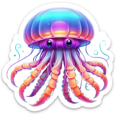 Neon glowing jellyfish-crab-squi sticker