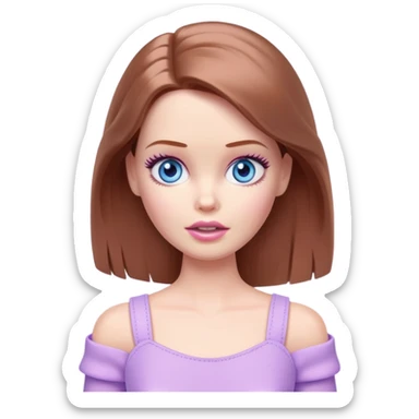 Barbie girl Chestnut Shoulder-length hair and blue eyes is In pale purple clothes a Feels terrified sticker