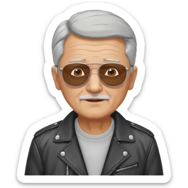 elderly man with sunglasses and jacket sticker