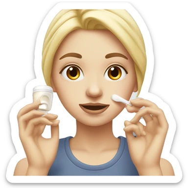white girl applying cream on face sticker