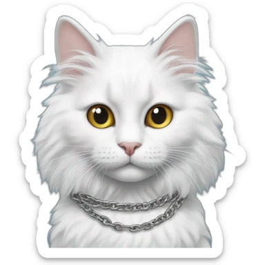 Black and white angora cat with « 93.4 » chain around the neck sticker