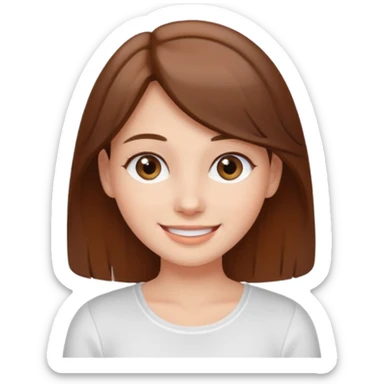 A brown-haired gray-eyed girl in a white top smiling sticker