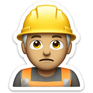 hard working unhappy white man with construction hat sticker
