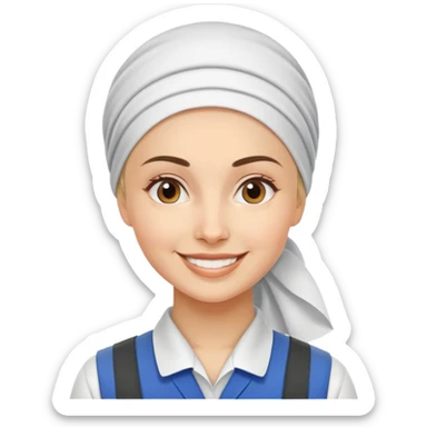 Russian woman factory worker with headscarf and work uniform smiling sticker