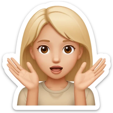 a girl holding hands like he has something long and circle and with open mouth sticker