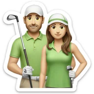 Husband and wife golfing team Caucasian both brown hair sticker