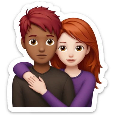 Red haired girl with dark brown hair boy romance sticker