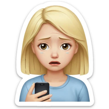 a blonde girl sad looking at the phone  sticker