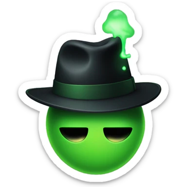 flushed with a green glowing face, wearing a black fedora hat sticker