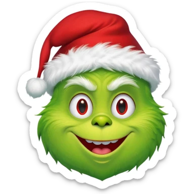 The Grinch, happy face, with christmas hat sticker