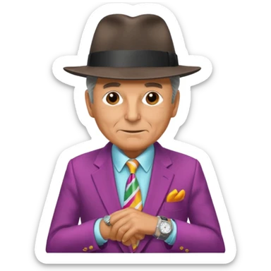 Aged mobster with colored suit and hat sticker