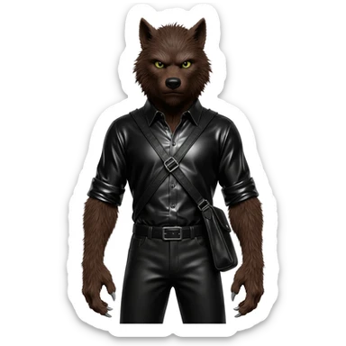The Wolfman from Universal Monsters with  dark brown fur, black metallic shirt, black metallic baggy pants sticker