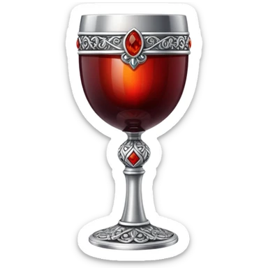 ornate silver goblet decorated with red amber stones filled with red wine sticker