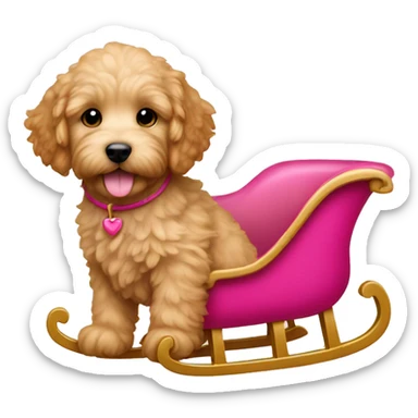 Mini golden doodle puppy  with pink sleigh  sticker