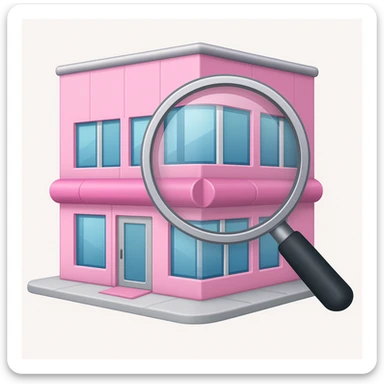 Make it apple style emojis: Add a magnifying glass over the partly pink, very stylish beauty salon building sticker